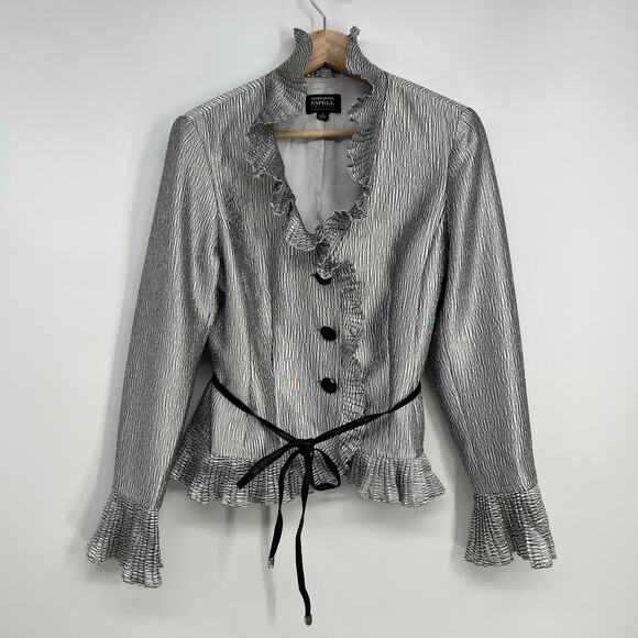 Adrianna Papell Evening Essentials Top Jacket Womens 6 Silver Metallic Crinkle - Picture 1 of 10